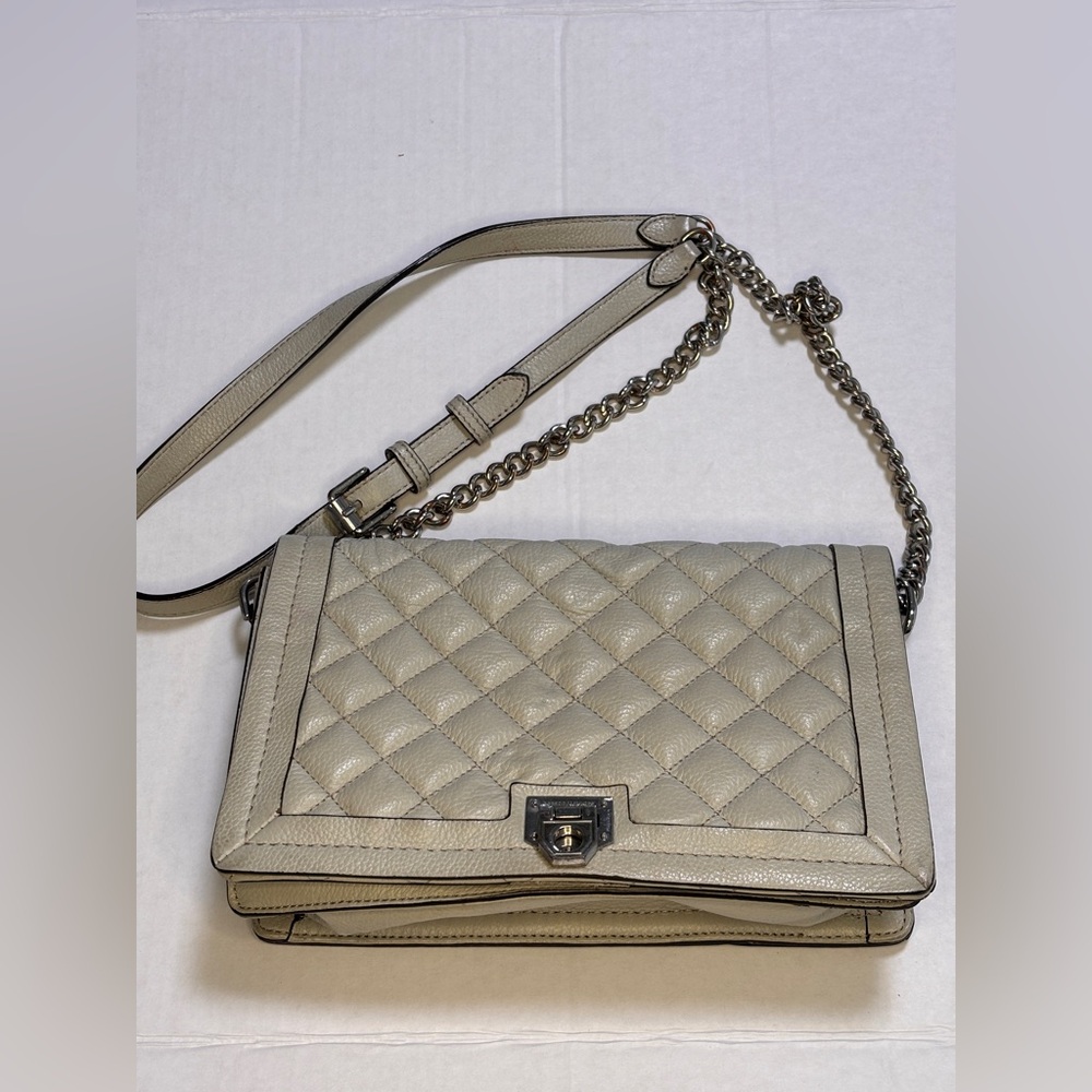 Rebecca Minkoff Love Crossbody Quilted Diamond Leather Bag Gray/Taupe